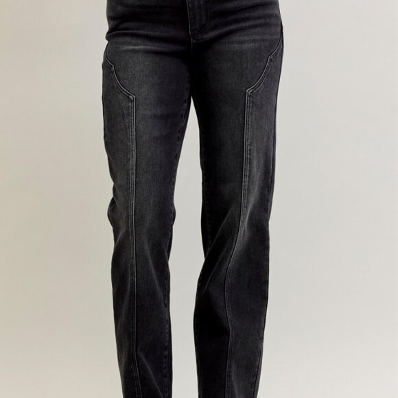 Judy Blue Mid Rise Straight Western Seam Detail Jeans - Picture 3 of 12